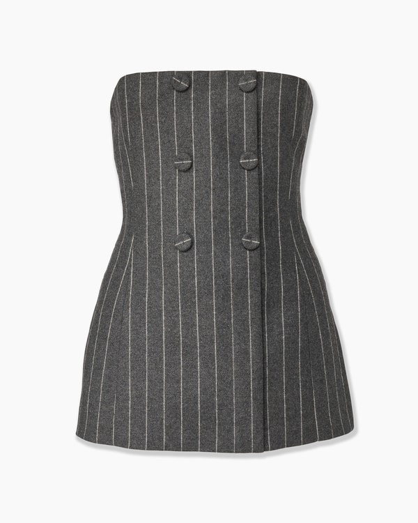 Strapless Double-Breasted Pinstripe Top